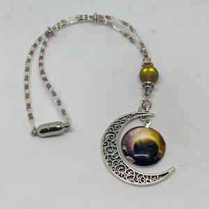 CRESCENT MOON & Solar System (gold rainbow-crystal) Car Accessories Rear View Mirror Car Charm
