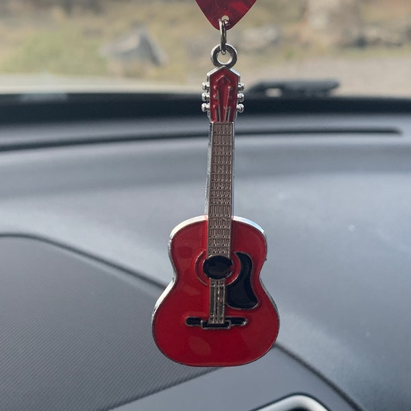 GUITAR Pick with Guitar Car Charm, Car Accessories Rear View Mirror Decoration, Guitar Car Decor, New Car Gift, Car Accessory