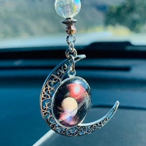 CRESCENT MOON & Solar System - Car Charm, Car Accessories Rear View Mirror Decoration, Pretty Moon Car Decor, New Car Gift, Car Accessory