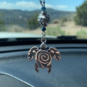 TURTLE (Glows Bright Blue-Green) Car Charm, Car Accessories Rear View Mirror Decoration, Pretty Car Decor, Turtle Car Gift, Car Accessory