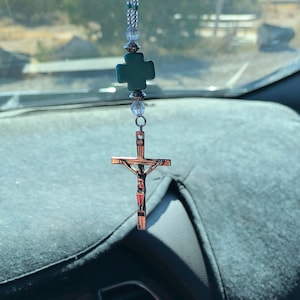 CRUCIFIX CROSS (Turquoise) Car Accessories, Rear View Mirror Car Charm, Cross Charm, Cross Car Mirror Charm, Car Rearview Mirror