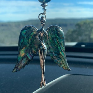 ANGEL Lg w/ABALONE WINGS-Car Charm, Car Accessories Rear View Mirror Decoration, Beautiful Car Decor, New Car Gift, Angel Car Accessory