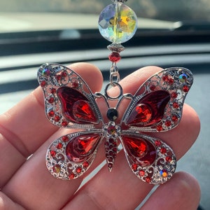BUTTERFLY (Crystal-Red & Crystal-LG) Car Accessories Rear View Mirror Car Charm, Butterfly Car Charm, Butterfly Car Accessory