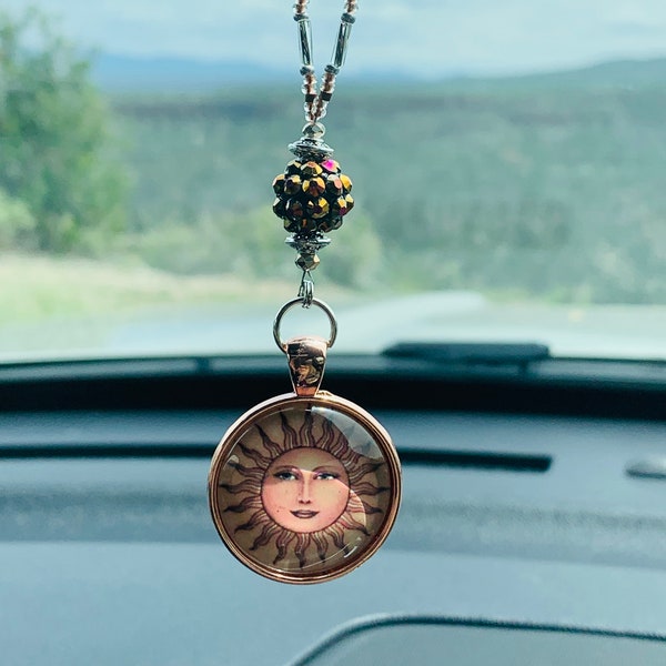 SUNNY Days (Shades of golds) Cabochon Car Accessories Rear View Mirror Car Charm