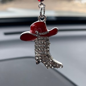 COWGIRL BOOT w/HAT (Multi colors) Car Charm, Car Accessories Rear View Mirror Decor, Pretty Car Decor, Cowgirl Car Gift, Car Accessory