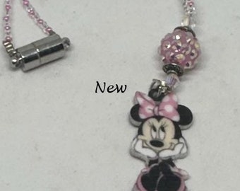 M-MOUSE w/Pink Bow (Pink w/Crystal) Car Accessories Rear View Mirror Car Charm, Mouse Car Charms, Mouse Car Charm, Female Mouse
