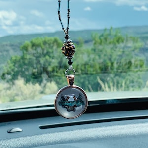 COWGIRL with Cowboy Glitz (Gold & Teal) Car Accessories Rear View Mirror Car Charm