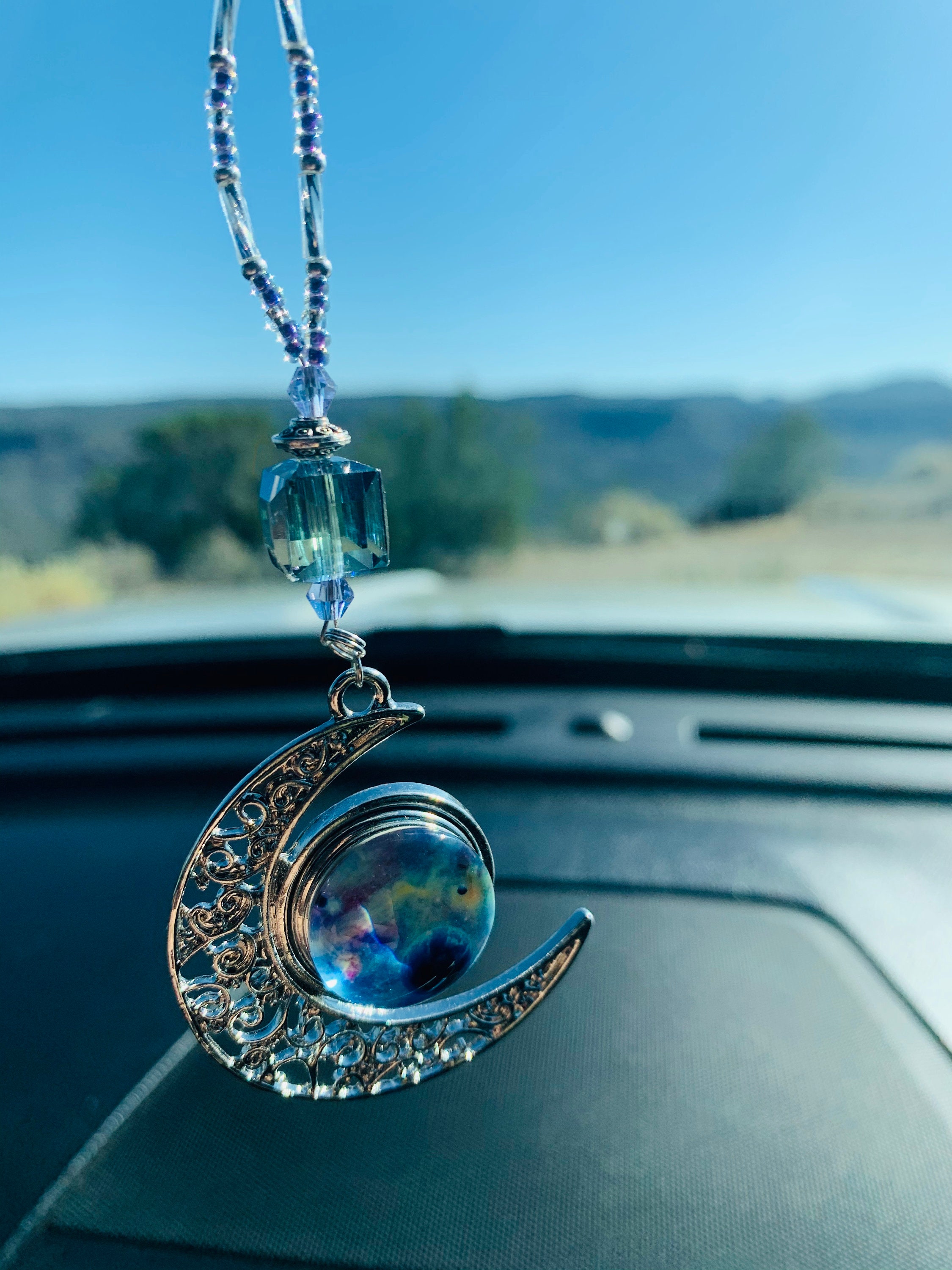CRESCENT MOON & Solar System W/snap Button (blues-purples) System