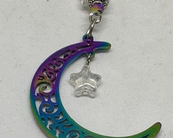 CRESCENT MOON w/ Crystals & Moon Car Charm, Car Accessories Rear View Mirror Decoration, Pretty Moon Car Decor, New Car Gift, Car Accessory