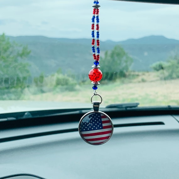 AMERICAN USA FLAG red-white-blue Car Accessories Rear View Mirror Car Charm  