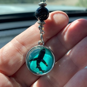 SHARK CIRCLING (Black-Teal Globe) Double Sided Globe Car Accessories Rear View Mirror Charm