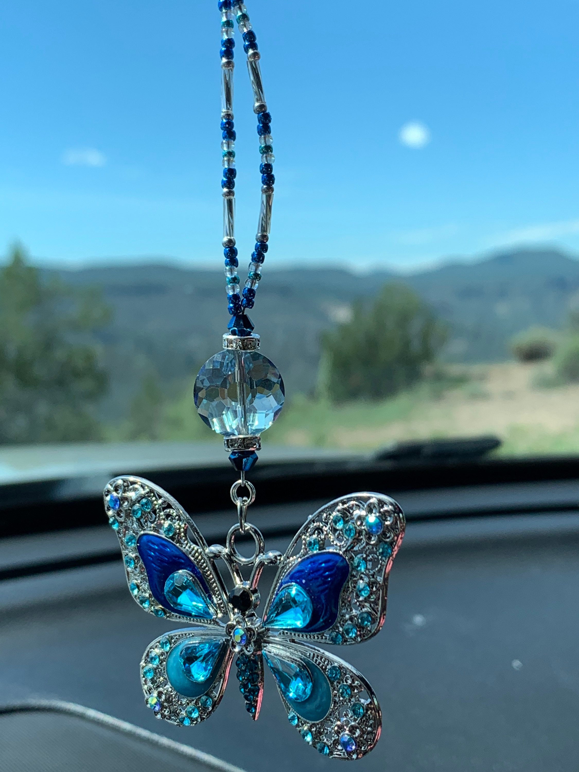 BUTTERFLY double Sided-green Car Charm/car Accessories Rear View Mirror  Decoration/pretty Car Decor/new Car Gift/car Accessory 