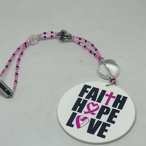 BREAST CANCER (Faith-Hope-Love) Car Charm, Car Accessories Rear View Mirror Decoration, Pretty Car Decor, New Car Gift, Cancer Car Accessory