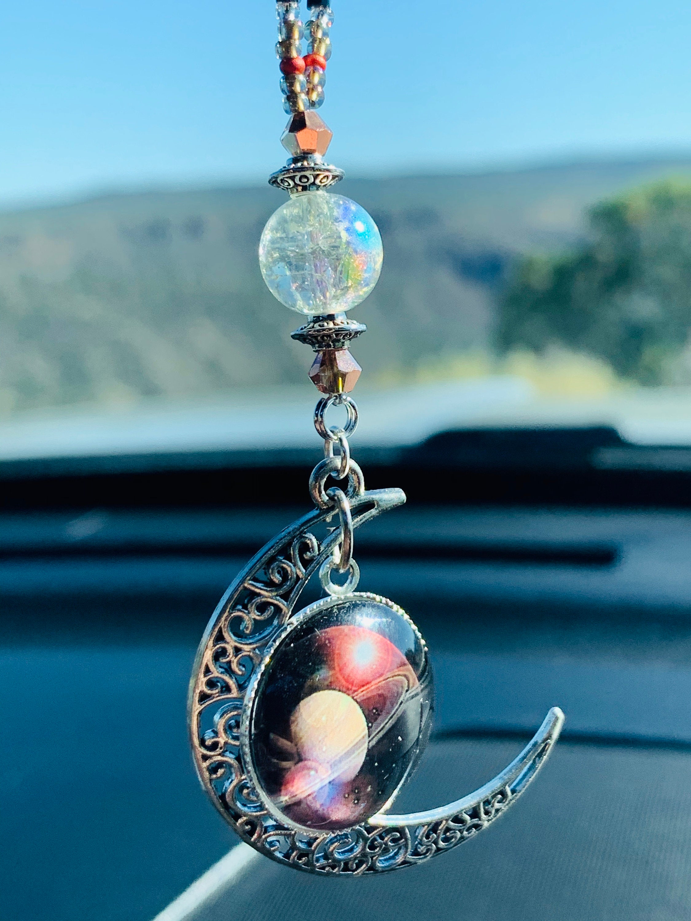 CRESCENT MOON & Solar System - Car Charm, Car Accessories Rear