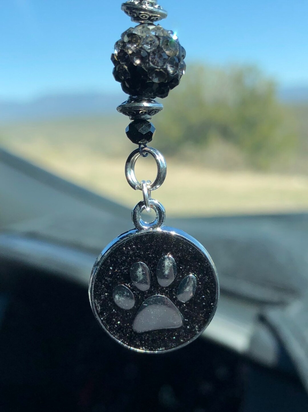 PET PAW black Sparkle Car Accessories Rear View Mirror Car Charm Etsy