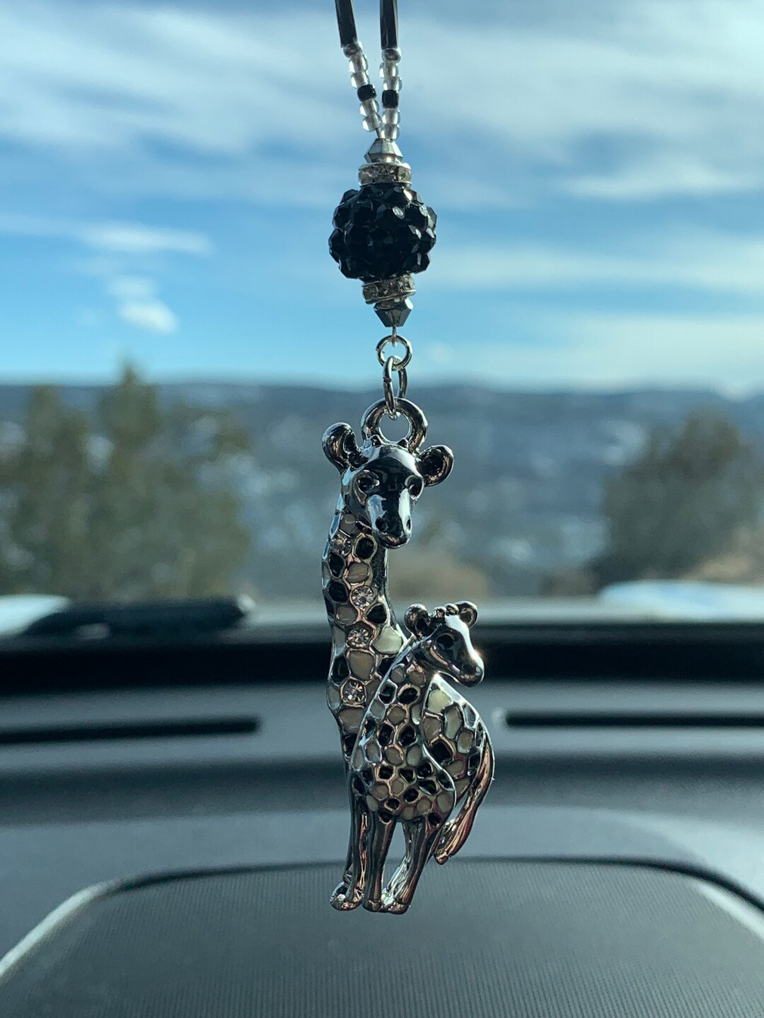 GIRAFFE Momma (black-crystal-pearl) Car Charm, Car Accessories