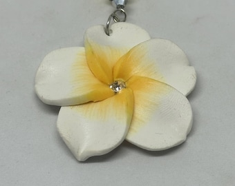 HIBISCUS FLOWER (White-Yellow) Flower Car Charm, Car Accessories Rear View Mirror Car Charm, Car Mirror Accessory, Flower Car Charm