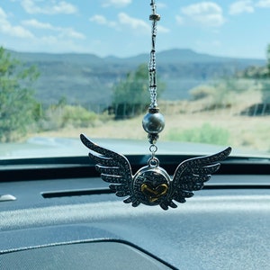 ANGEL CRYSTAL WINGS with Interchangeable Snap Button (Pearl-Crystal) Car Accessories Rear View Mirror Char, Angel Wings Car Charm