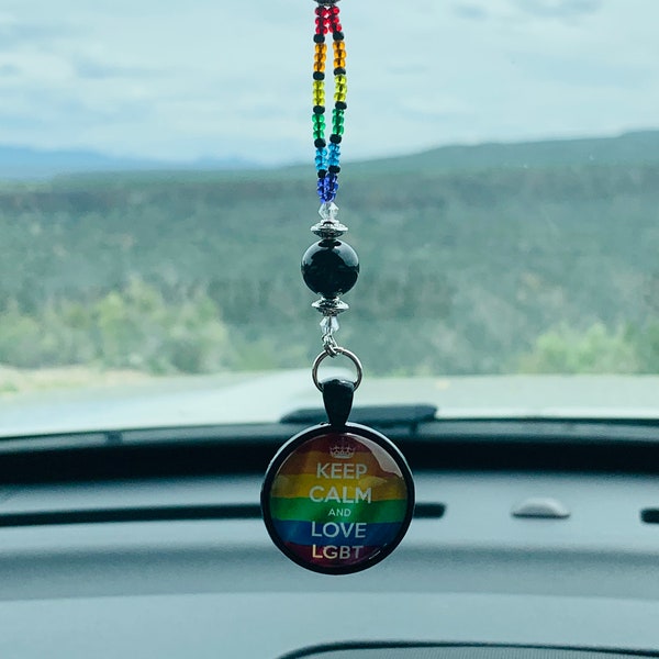 LGBT Keep CALM LOVE (Arc-en-ciel) Cabochon Car Accessoires Rétroviseur Charme Voiture