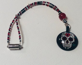 SUGAR SKULL (Red-Black) Rear View Mirror Car Accessories, Car Charm, Skull Car Decor,