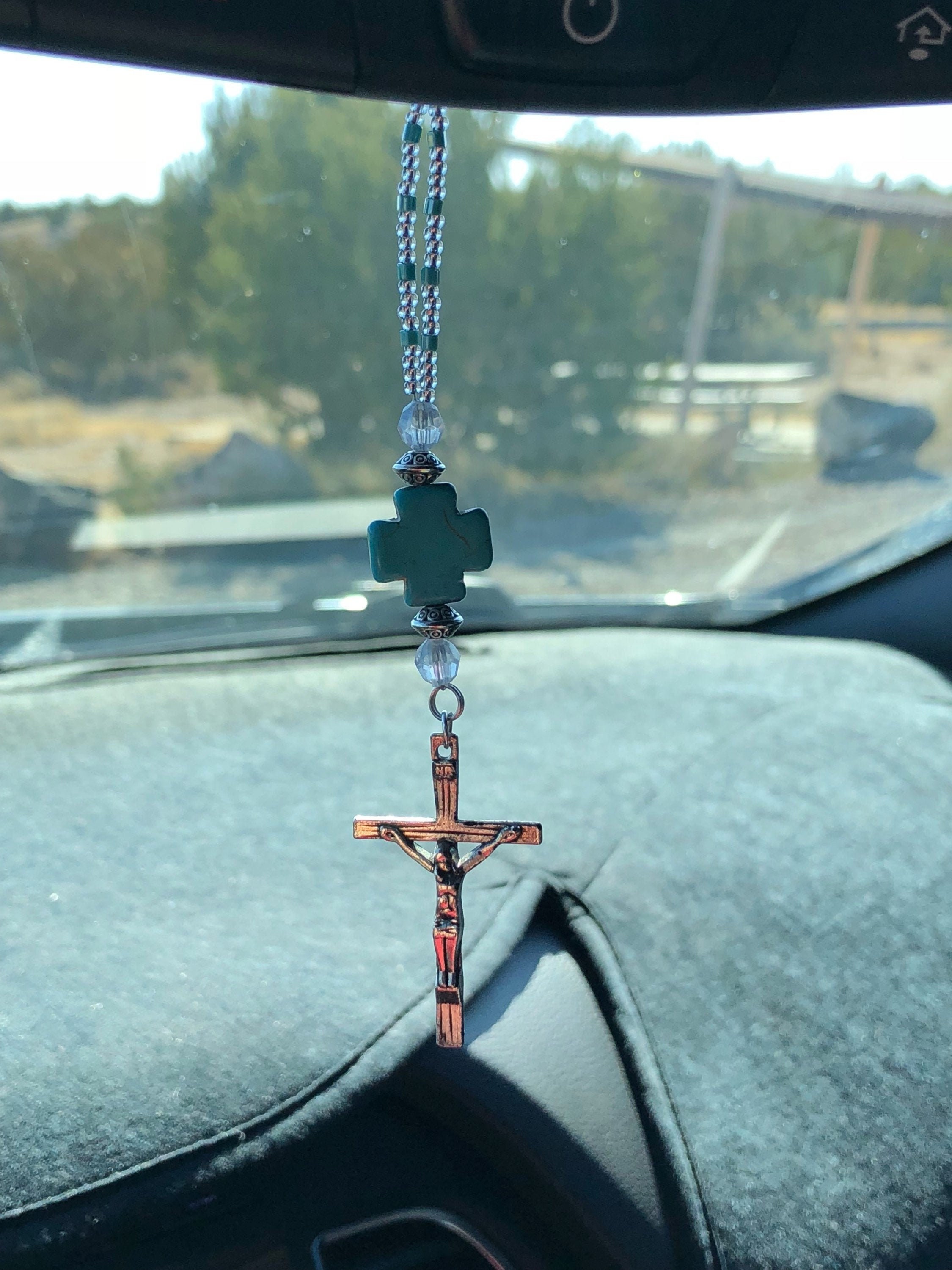 XERSEI アルミ インテリアパーツ CRUCIFIX CROSS (turquoise) Car Accessories, Rear View Mirror Car