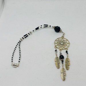 ATRAPASUEÑOS con plumas colgantes (Negro y Cristal) Accesorios para Coche Espejo Retrovisor Charm para Coche