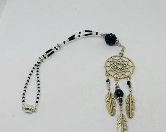 DREAMCATCHER with hanging feathers (Black & Crystal) Car Accessories Rear View Mirror Car Charm