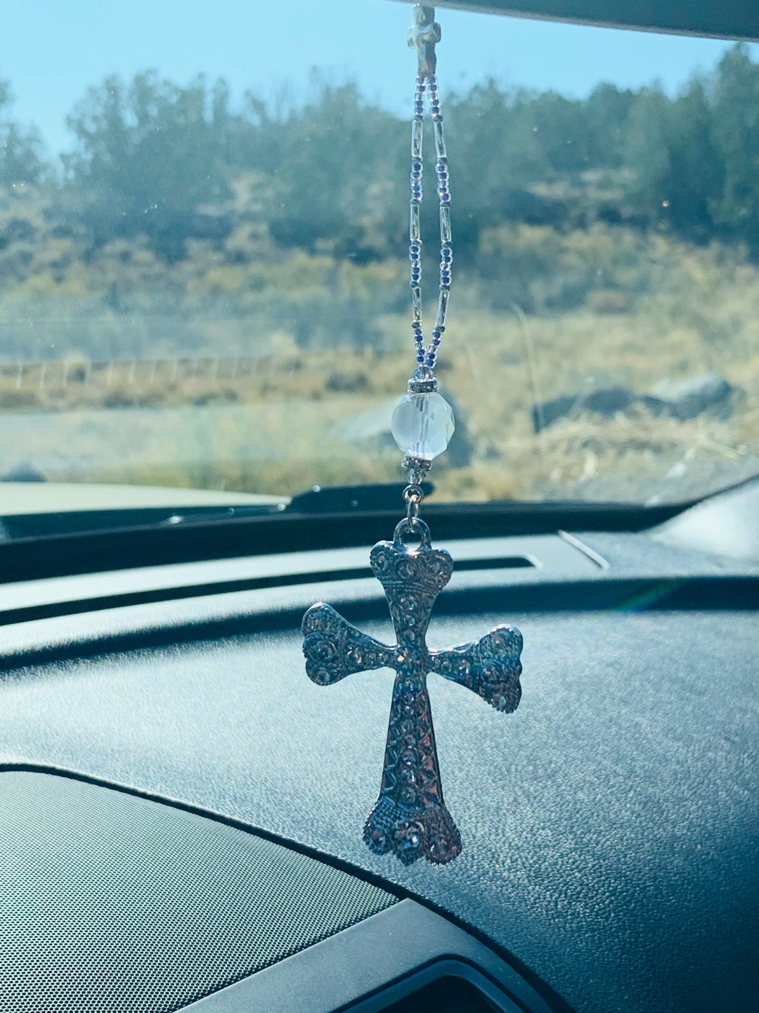 CROSS W/jewels-lg - Car Charm, Car Accessories Rear View Mirror