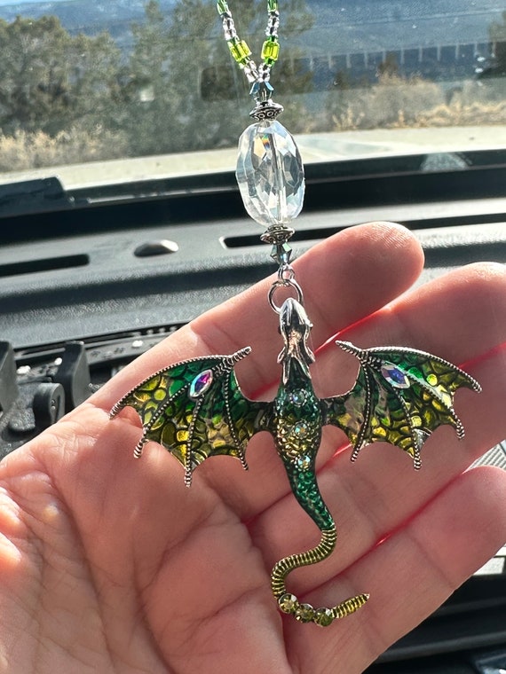 DRAGON 3D LG grn gld Car Accessories Rear View Mirror Car Charm Car Charmz Car Accessory for Rearview Mirror Dragon Car Charm Dragon Etsy