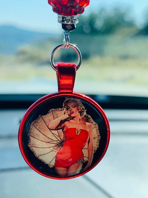 LuneClat Red Crystal Butterfly Car Charm – Vintage Rear View Mirror Hanging Ornament
