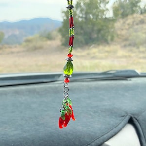 NM RED CHILI Xmas (Red & Green) Car Charms, Ristra Car Accessories Rear View Mirror Car Charm, Car Charmz, Car Hanging