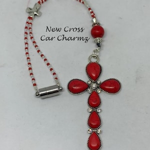 CROSS (Slvr-Rd) Car Charm, Car Accessories Rear View Mirror Decoration, Pretty Cross Car Decor, New Car Gift, Car Accessory, Cross Car Charm