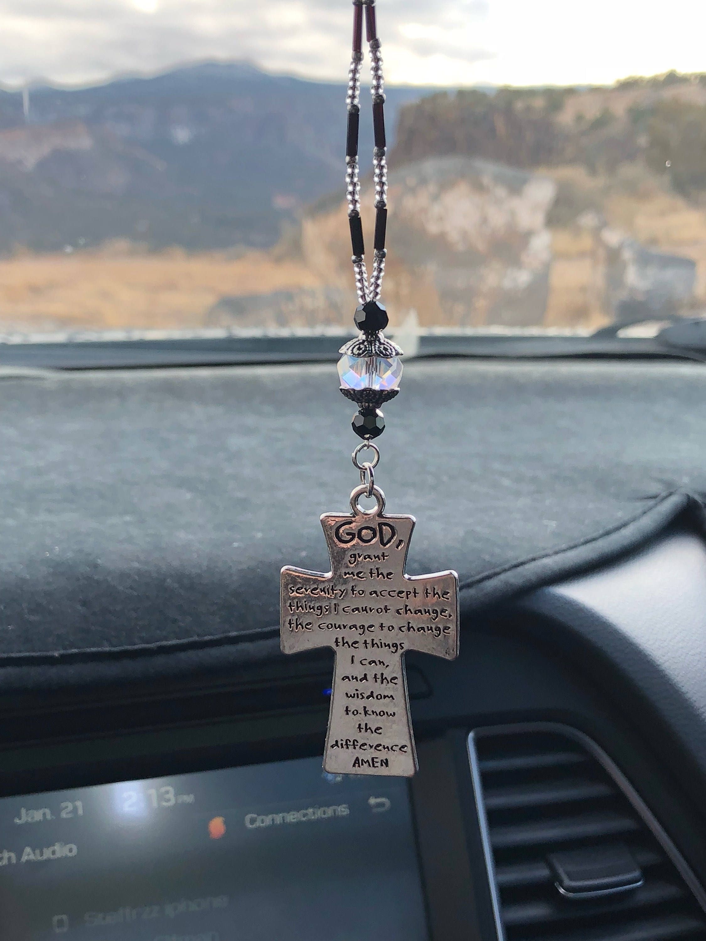 GOD's PRAYER CROSS-Large (Black & Crystal) Car Rear View Mirror Accessories Car Charmz