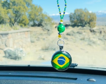 Accesorios para coche, dije para espejo retrovisor de coche, dijes para coche, dije para coche de fútbol, regalo para hombre, equipo de fútbol brasileño (verde-amarillo)