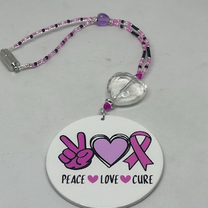 BREAST CANCER (Peace-Love-Cure) Car Charm, Car Accessories Rear View Mirror Decoration, Pretty Car Decor, New Car Gift, Cancer Car Accessory