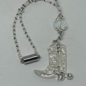 COWGIRL SPURRED BOOT (Silver & Crystal) Car Accessories Rear View Mirror Car Charm, Country Boot Car Charm, Boot Car Accessories