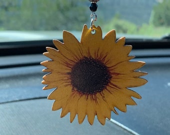 SUNFLOWER Large-(Yellow-Black) Car Charm, Car Accessories Rear View Mirror Decoration, Flower Car Decor, New Car Gift, Girl Car Accessory