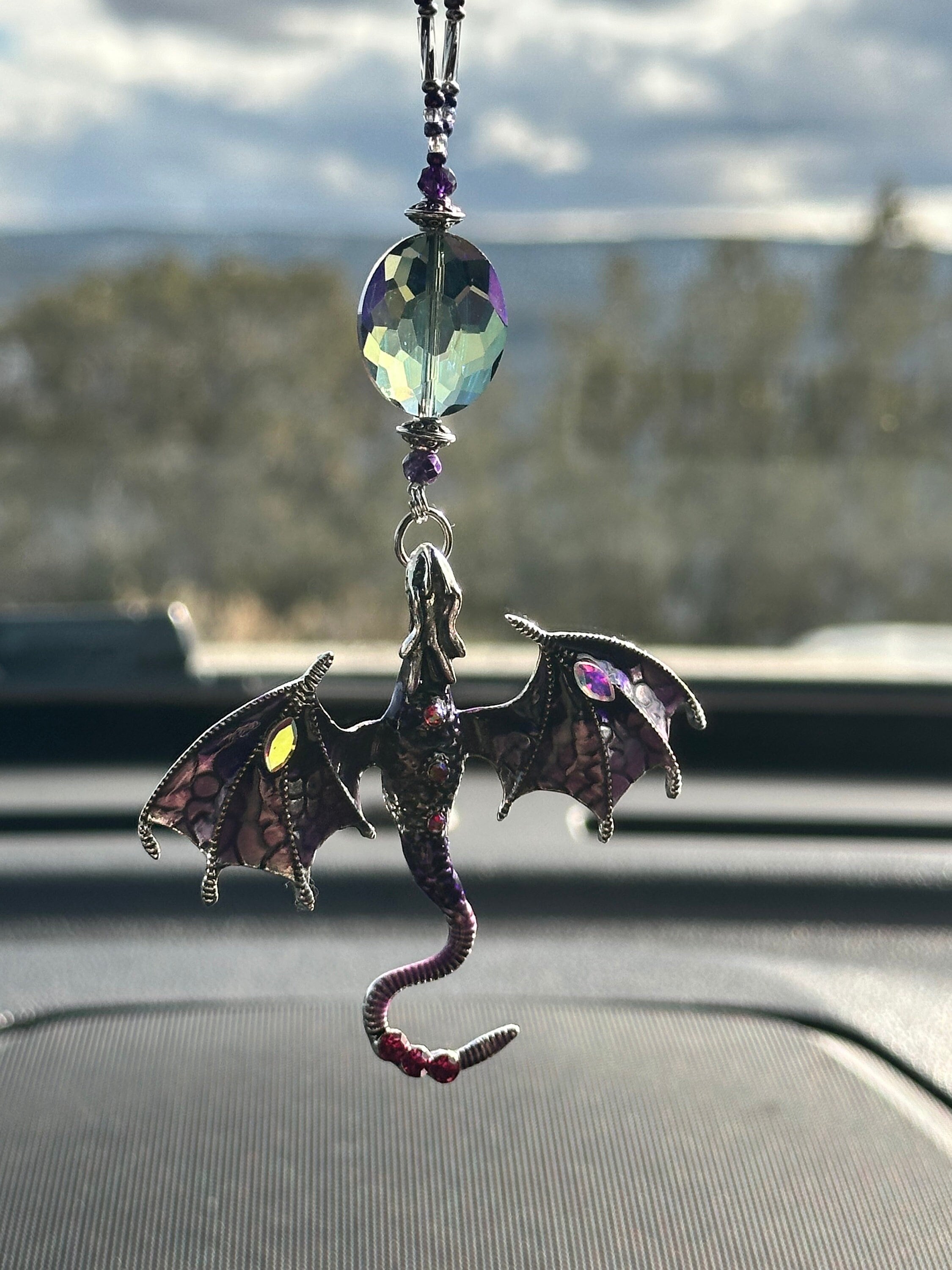 DRAGON-3D-LG (prpl) Car Accessories Rear View Mirror Car Charm
