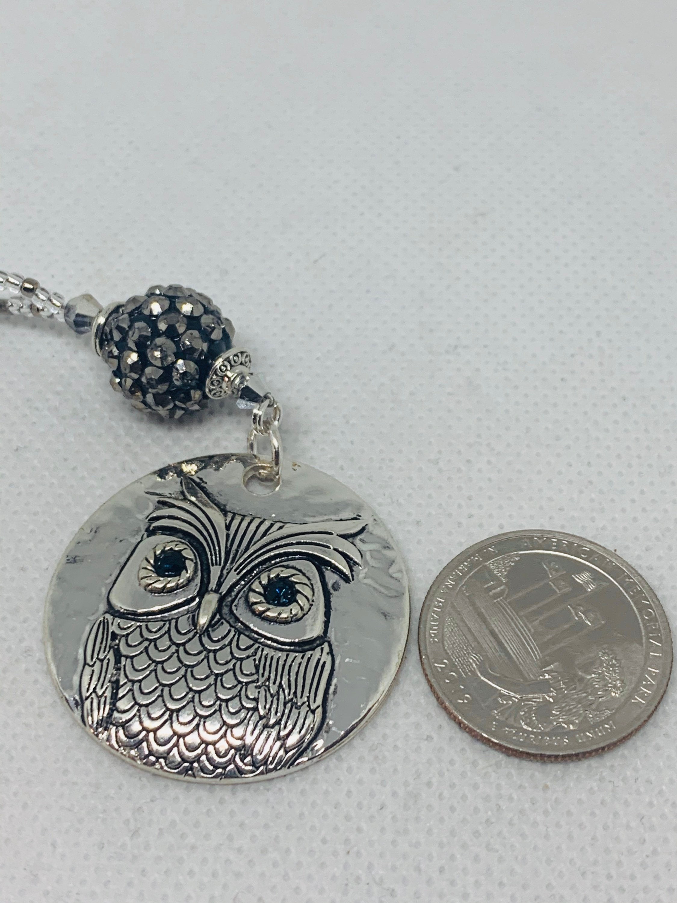シルバー アクセサリー OWL MEDALLION (silver-galvanized Silver-crystal) Car