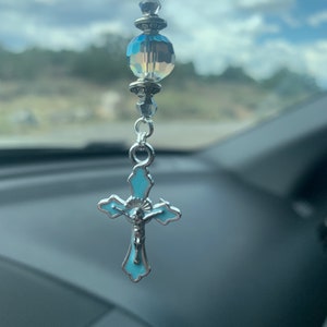 CRUCIFIX CROSS-SM (Türkis-Kristall) Autozubehör Rückspiegel Autospiegel Anhänger, Autozubehör, Kreuz Autoanhänger, Kreuz Autozubehör