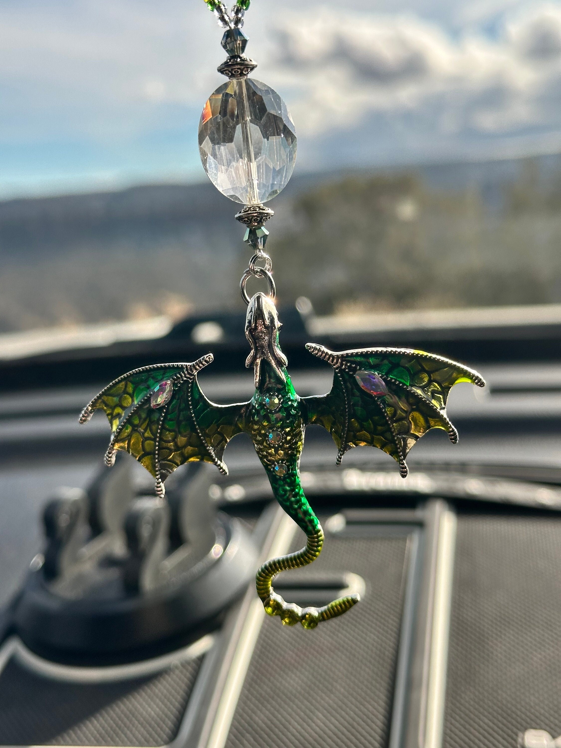車のパーツ DRAGON DRAGON-3D-LG (grn-gld) Car Accessories Rear View Mirror Car Charm