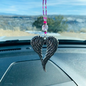 ANGEL Wings (Hot Pink-Crystal) Car Accessories Rear View Mirror Charm