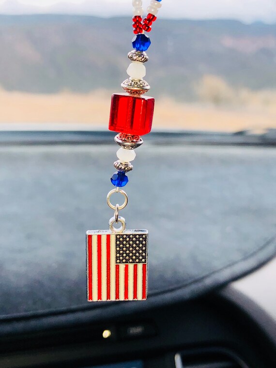 AMERICAN USA FLAG red-white-blue Car Accessories Rear View Mirror Car Charm  