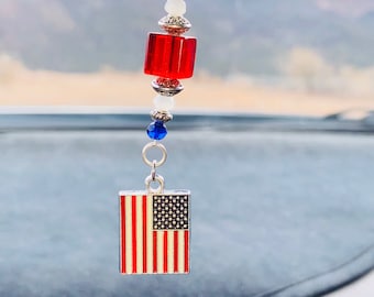 AMERICAN USA Flag (Red-White-Blue) Car Accessories Rear View Mirror Car Charm, Car Charm, USA Flag charm, America Car Decor