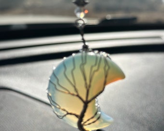 TREE OF LIFE Moon-(Large Blue Opalite-Crystal) Car Accessories Rear View Mirror Car Charm