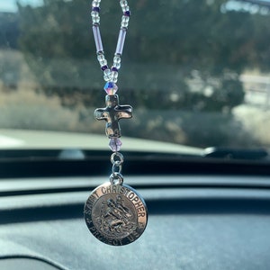 Accessoires voiture SAINT CHRISTOPHER (Lavande et cristal) Charm de voiture pour rétroviseur