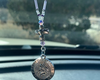 SAN CRISTÓBAL (Lavanda y Cristal) Accesorios para el coche Espejo retrovisor Charm para coche