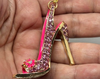 Talon HAUT EN CRISTAL (Cristal-rose-or) Accessoires de voiture Rétroviseur breloque pour voiture, Stiletto breloque pour rétroviseur de voiture