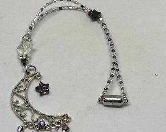 CRESCENT MOON w/ Crystals & Moon Car Charm, Car Accessories Rear View Mirror Decoration, Pretty Moon Car Decor, New Car Gift, Car Accessory