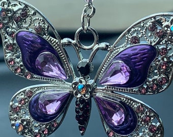 BUTTERFLY (Crystal-LG Prp) Car Accessories Rear View Mirror Charm, Butterfly Car Charm, Butterfly Car Accessory, Pretty Car Decor, Car Charm